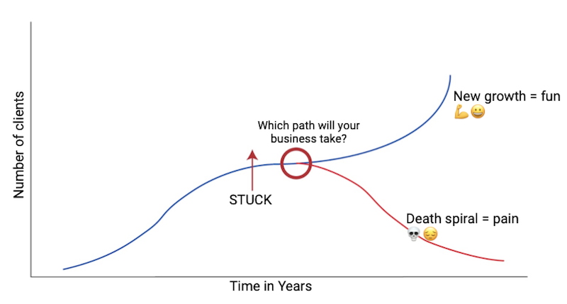 graph-two paths for fitness business new growth or death spiral