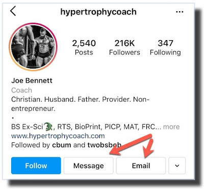 Instagram contact button hypertrophycoach