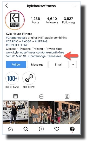 Instagram bio with address